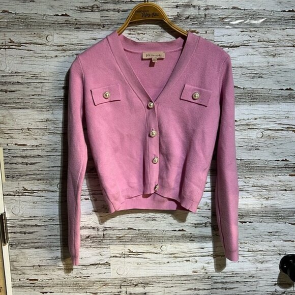 Philosophy pink button up short style sweater size XS - Picture 1 of 7